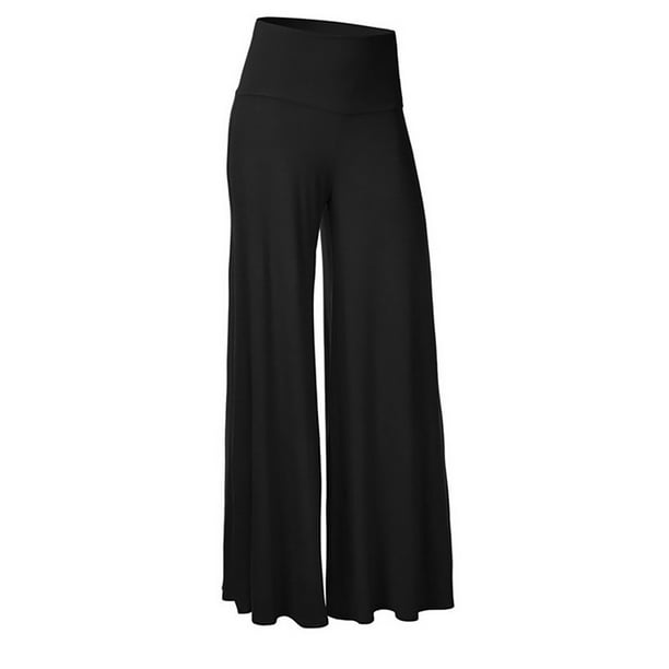 Pantalones de cintura alta y pierna ancha para mujer: elásticos, informales/para el trabajo/yoga, tejido de punto, para todas las estaciones, color liso, lavables a máquina/a mano, tallas S-XL.