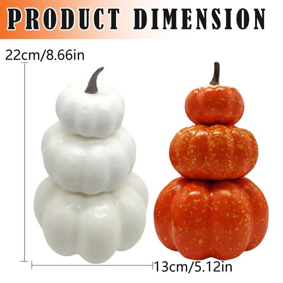 Clearance Under $2 Stacked Tower Artificial Pumpkins Set of 2 Cracked Design for Fall Thanksgiving Halloween Table Decor