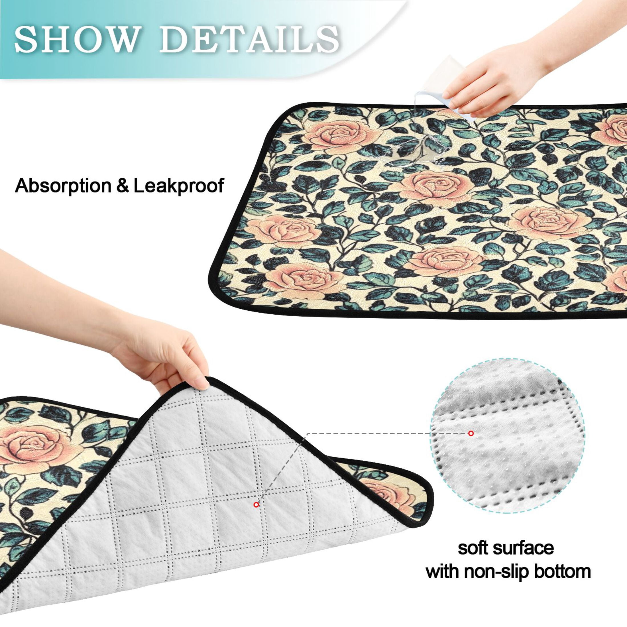 Qxltty Light Pink Vintage Rose Cat litter Pads Pet Set of 2 Diaper Mats Center Anti-leakage Layer Absorbent Soft and Comfortable