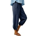thumbnail image 4 of Frontwalk Women's Casual Lantern Tapered Harem Pants Loose Fit Flax Ankle Trousers Summer Baggy Slacks with Pocket Dark Blue XL, 4 of 8