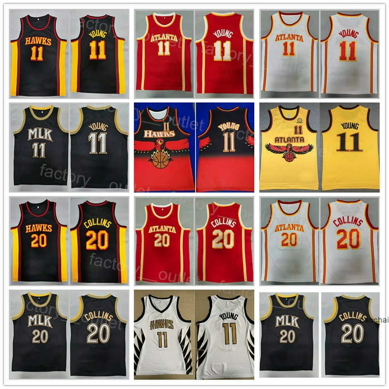 NBA_ Men Basketball Trae Young Jersey 11 John Collins 20 Team Color Red  Yellow White Black Navy Blue Embroidery And Stitchnbajerseys