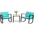 thumbnail image 7 of FDW 3 Pieces Wicker Rocking Bistro Conversation Set Chairs Outdoor with Cushions and Glass Coffee Table,Blue, 7 of 7
