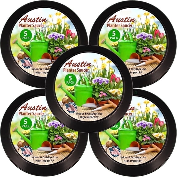 Austin Planter 8 inch(10.1 inch Base) Plant Saucer 5 Pack Black Colored Polypropylene Made in USA