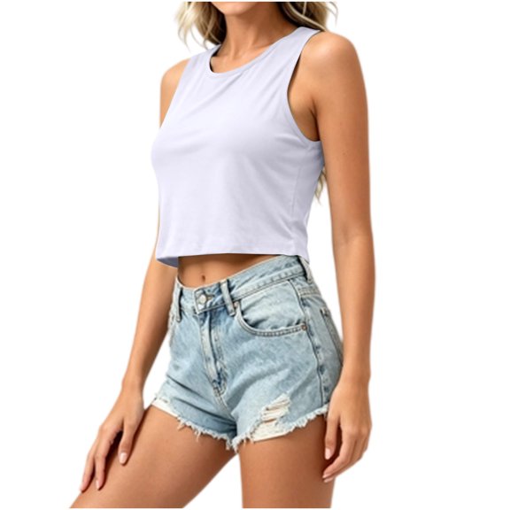 Babysbule Women's Sleeveless Crew Neck Muscle Crop Tank Top, Regular Fit Casual Summer Knit Blouse