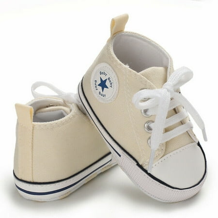 

Mialoley Baby Canvas Prewalker Outdoor Shoelace Anti Skid Soft Bottom High Top Shoes