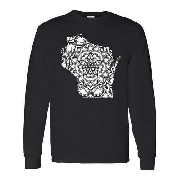 Inktastic Wisconsin Silhouette Mandala Long Sleeve T-Shirt