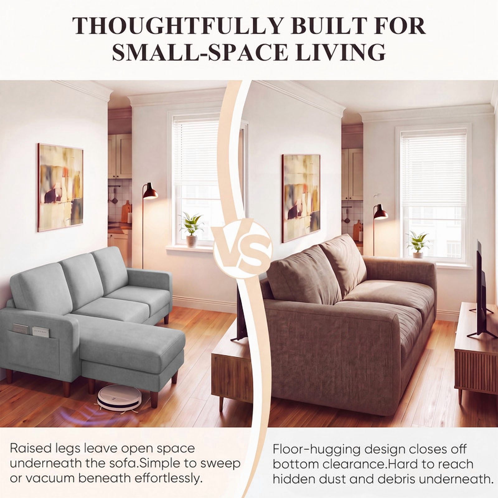 Lacoo L-Shaped Sofa Couch, 72" Modern Reversible Chaise Cloud Sofa with Cushions for Living Room, Apartment and Small Space, Gray