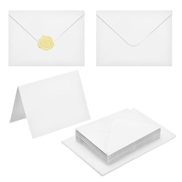 Uxcell 50 Pack White 4x6 Envelopes with Cards, V Flap A6 Envelopes with Gold Stickers for Greeting Cards and Invitations