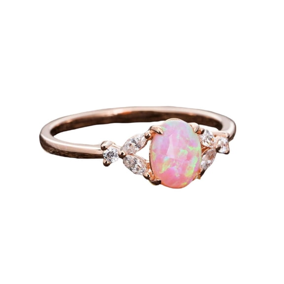 Sterling Silver Oval Cut Pink Opal Ring For Women