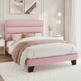 thumbnail image 2 of Amolife Twin Bed Frame, Platform Bed Frame with Velvet Upholstered Slat Headboard, Pink, 2 of 7