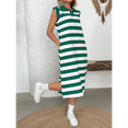thumbnail image 7 of Womens Striped Summer A Line Dress Casual Cap Sleeve Lapel Neck T Shirt Dresses with Pockets Green XL, 7 of 7