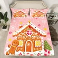 thumbnail image 2 of Manfei Kawaii Gingerbread House Twin Sheet Sets 3 Pieces, Pink Xmas Tree Twin Fitted Sheet for Girls, Merry Christmas Flat Sheet, Microfiber Bedroom Decor, 2 of 7