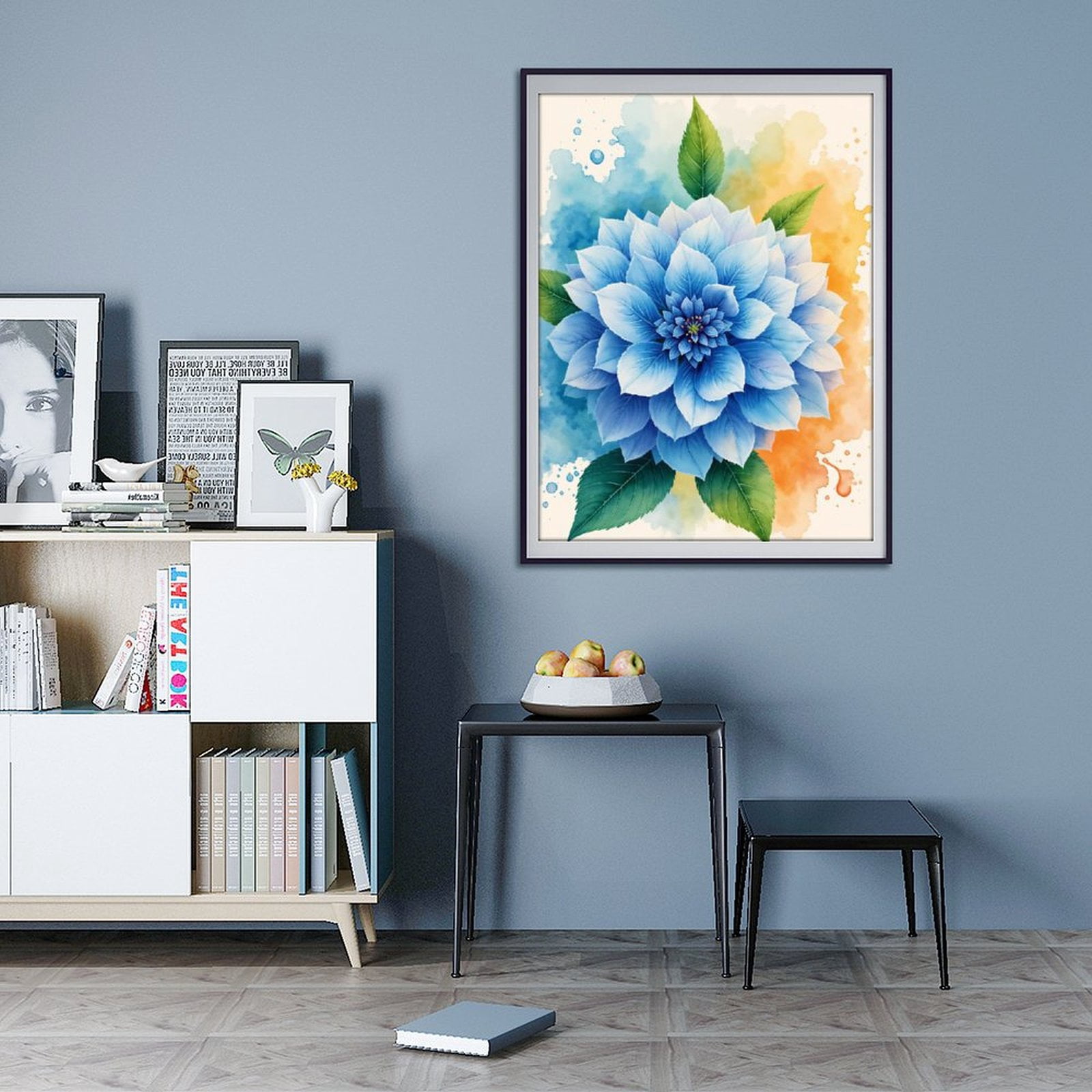 Diamond Art Kit for Adults, Blue Flower Watercolor Art Canvas Diamond Painting for Adults Beginners, 5D DIY Diamond Art Painting Kits, Colorful Diamond Painting Craft for Home Decor 12x16