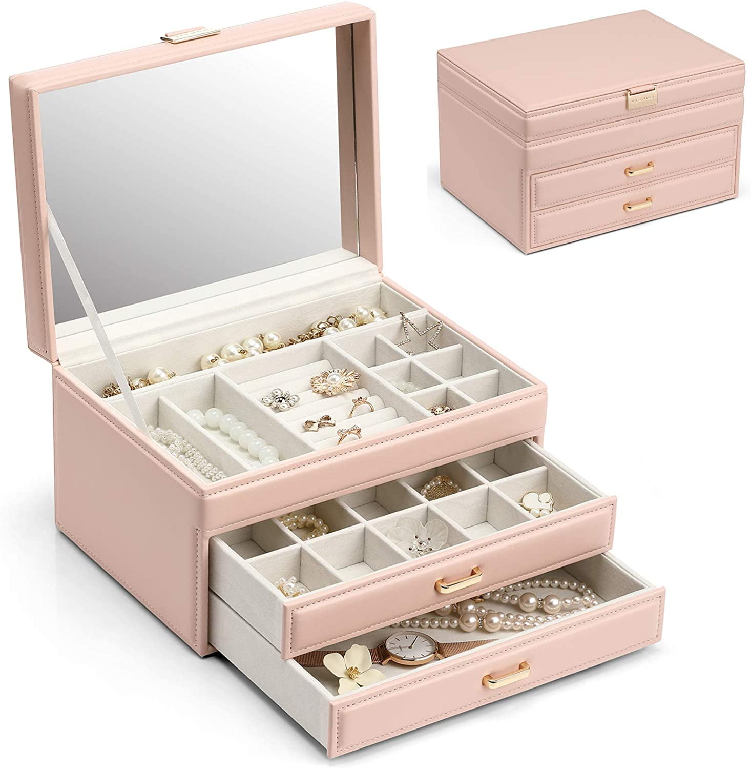 Black With Intense Pink Interior Jewelry Box / Jewelry Organizer With  Mirror and Lock - Zen Merchandiser