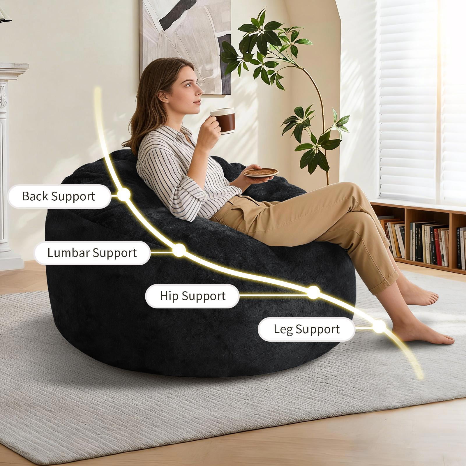 Hommoo Ultra-Comfort Ergonomic Bean Bag Chair Lounge Chair, with Adjustable High-Elasticity Inner Filling and Detachable Washable Cover, for Living Room, Bedroom & Balcony, Black