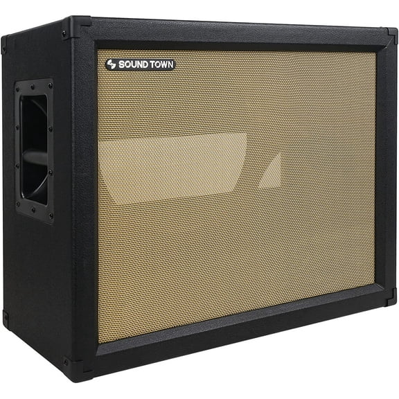Sound Town 2x12 Empty Guitar Speaker Cabinet, Birch Plywood, Black, Wheat Cloth Grill, Compatible with Celestion/Eminence Speakers (GUC212OBBK-EC)