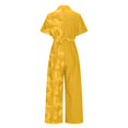 thumbnail image 6 of Summer Jumpsuit for Women Casual Collared Button down Camo Jumper Elastic Waist Wide Leg Long Pant Fashion Romper, Yellow, XXXXL, 6 of 6
