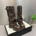 thumbnail image 3 of Nuevos zapatos planos de Otoño Invierno para mujer, Botas Largas de tacón para mujer, botas de caballero de cuero de alta calidad, botas informales hasta la rodilla, 3 of 5