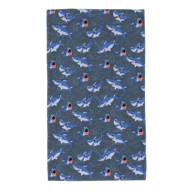 Balery Cartoon Shark Toalla de Microfibra Premium con Estampado – 27.5x16 pulgadas, Alta Absorción, Suave y Aterciopelada, Secado Rápido