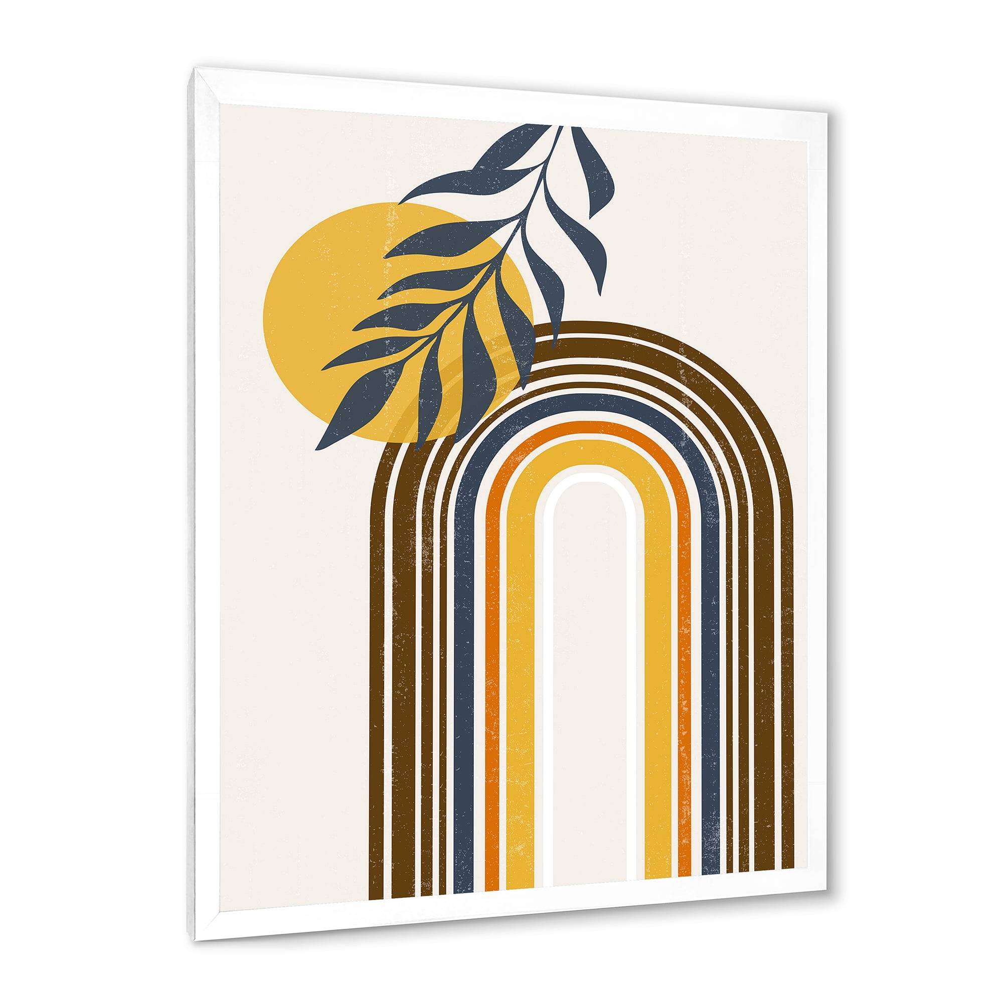Designart 'Abstract Moon Sun Leaves II' Modern Framed Art Print