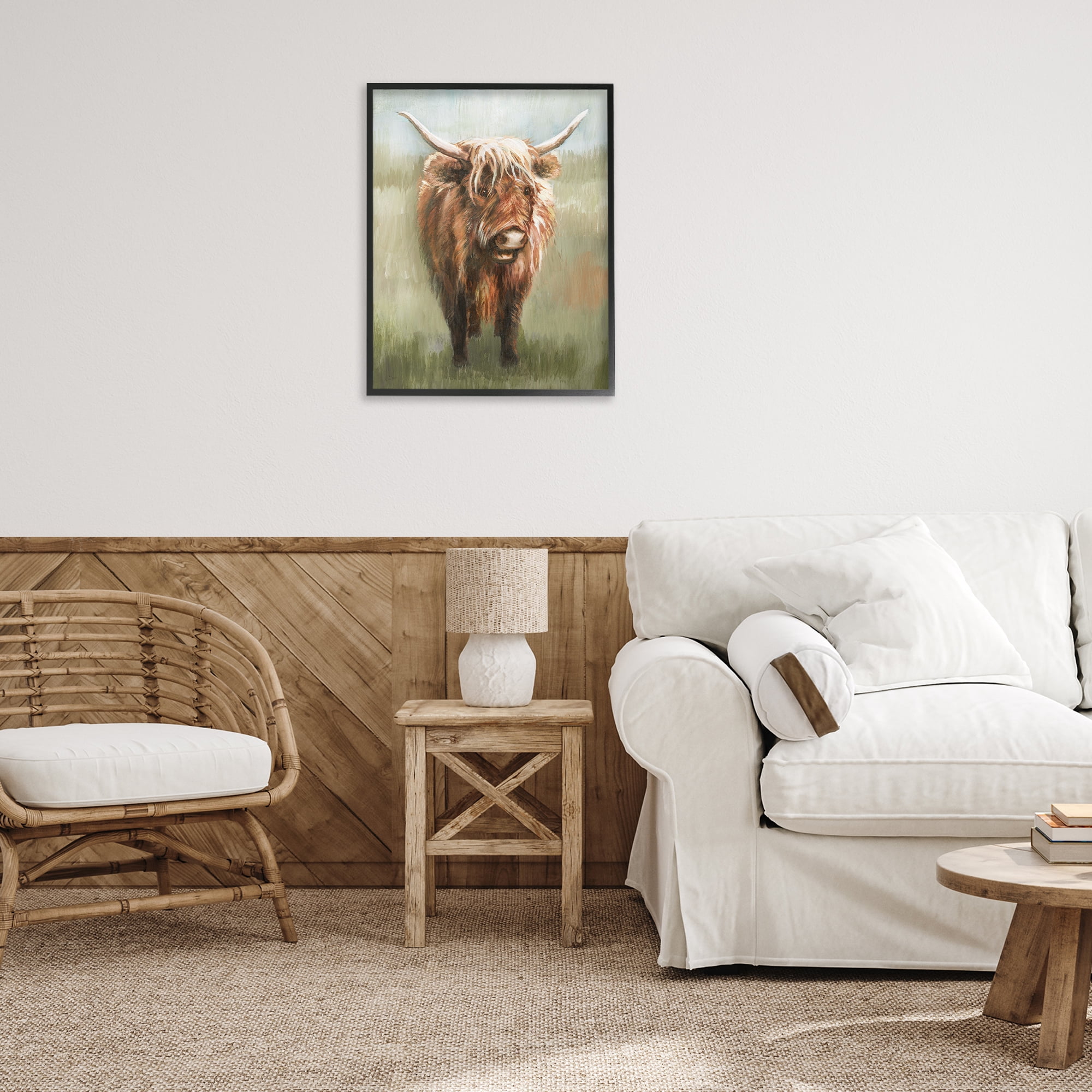 Stupell Industries Highland Cattle Painting Animals & Insects Painting Black Framed Art Print Wall Art, 24 x 30