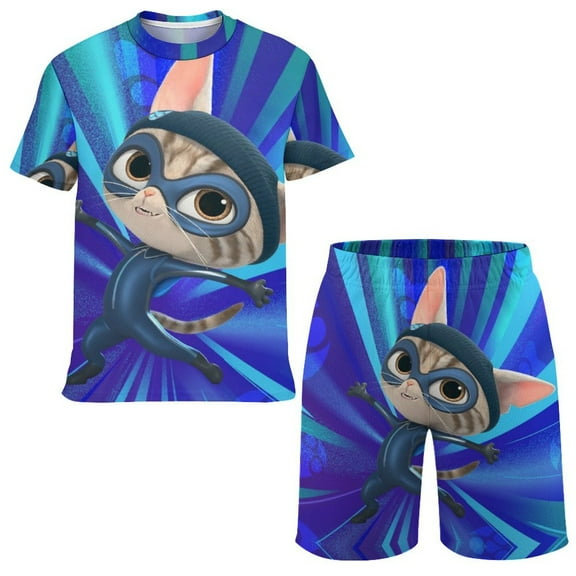 Super Kitties Boys Short Sleeve T-Shirt And Mesh Shorts Outfit Set for Kids