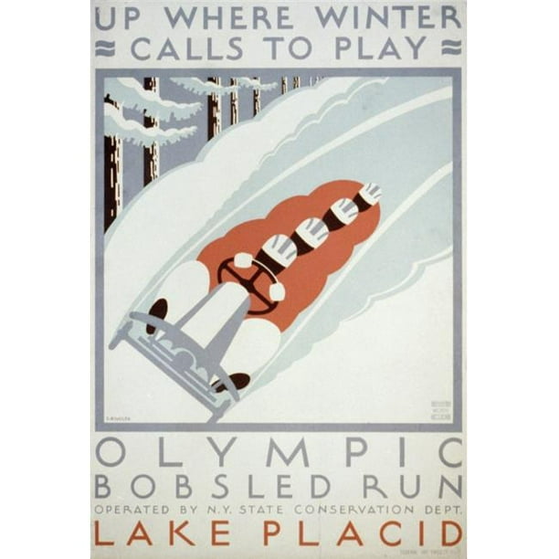 Printable Heaven PPHPDA72311LARGE Wpa Olympique Bobsleigh Courir Lac Placid C.1936-41 Affiche Imprimée par Jack Rivolta, 24 x 36 - Grand