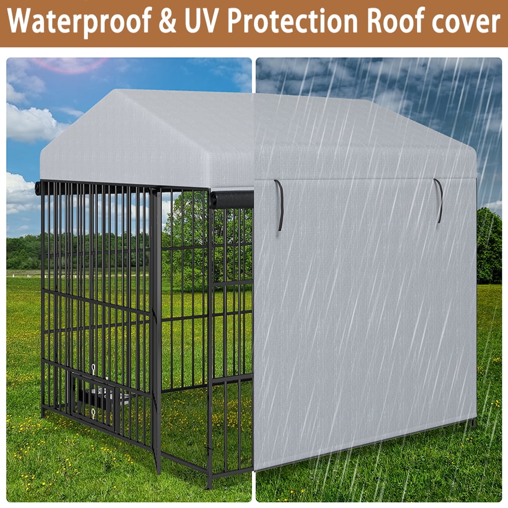 YINGYING Large Outdoor Dog Kennel, Dog Crate Heavy Duty Wire Metal Dog Playpen with Roof Cover Dog Enclosure (6.6'L x 6.6'W x 6.4'H)