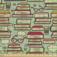 thumbnail image 2 of Ambesonne Cartoon Fabric by the Yard Upholstery, Stack of Books Eyeglasses, 1 Yard, Pink Sage Green, 2 of 5