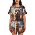 thumbnail image 1 of Balery Fluffy Alpaca Mountain Meadow Conjunto de Pijama para Mujer con Estampado, Dos Piezas de Manga Corta y Shorts, Ropa de Dormir Suave con Cuello Redondo y Bolsillos-Small, 1 of 6