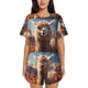 thumbnail image 1 of Fotbe Fluffy Alpaca Mountain Meadow Conjunto de Pijama Estampado para Mujer, 2 Piezas, Ropa de Dormir con Camiseta de Manga Corta y Shorts Suaves-Medium, 1 of 6