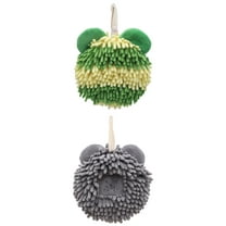 NOMADIC NOOK 2 Pack Chenille Fuzzy Hand Towels Cute Bear Shape Decorative Soft Absorbent Hanging Ball Towels 7" x 7" Dark Grey/Green