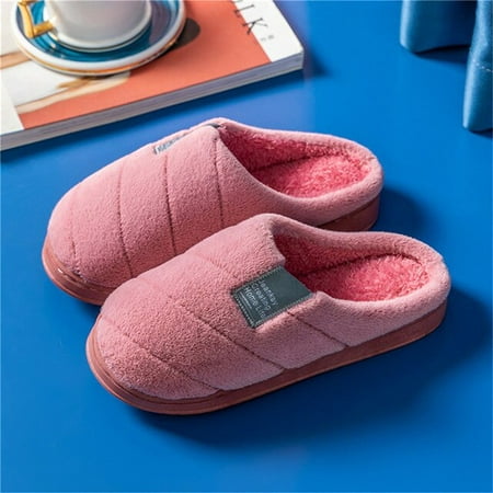 

CoCopeanut Winter Warm Cotton Slippers For Women Men Thick Soft Soled Non-Slip Fluffy Shoes Couple Indoor House Slippers Casual Home Slides