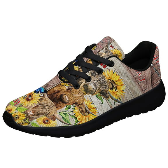 Every Day Is A New Beginning Highland Cow Sunflower Shoes Sneakers for Women Men Black Size 3.5