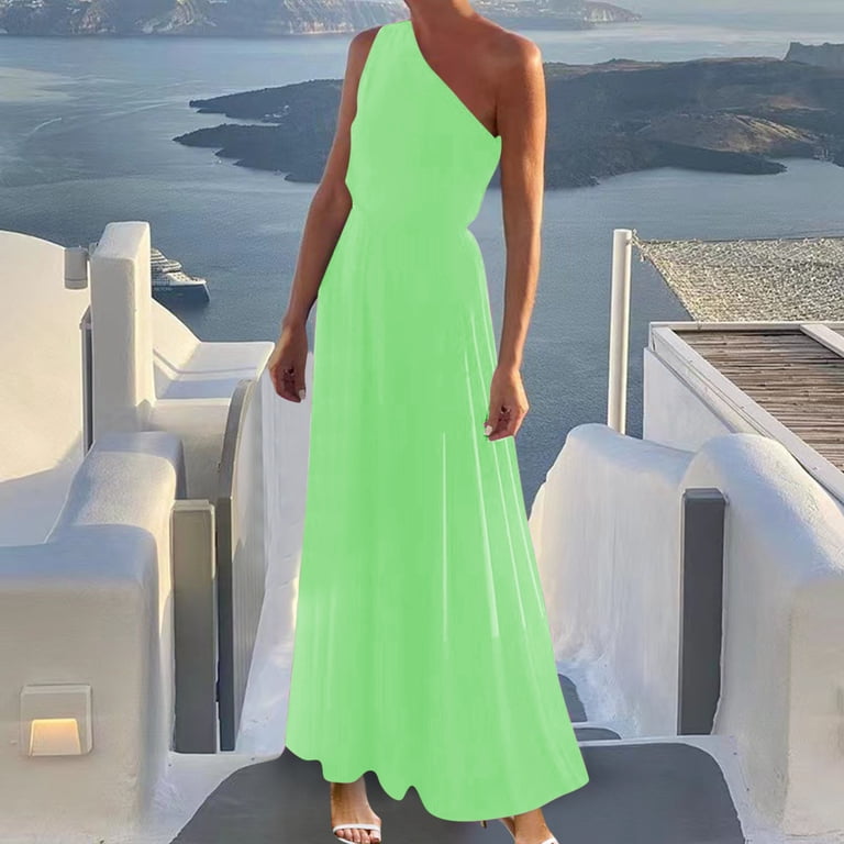 one shoulder flowy maxi dress Pleated One Shoulder Maxi Chiffon Evening Dress main image 0