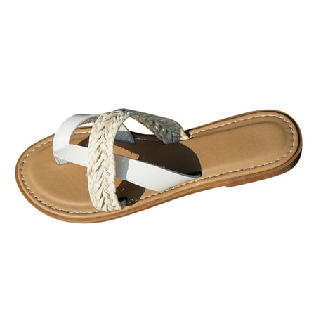

Women Summer Weave Slip On Casual Open Toe Flat Soft Bottom Breathable Slippers Shoes Sandals Slippers Women Fluff Yeah Slide Slippers for Women