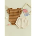 thumbnail image 4 of Suealasg 2Pcs Baby Girls Summer Clothes 3M 6M 12M 18M Toddler Girls Casual Beach Outfits Short Sleeve Striped Print Romper Tops Shorts Sets, 4 of 9