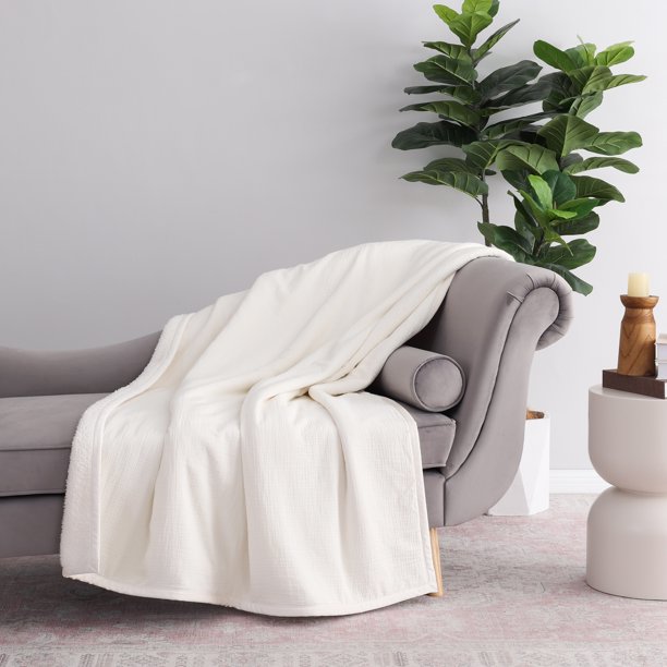 Better Homes & Gardens Gauze Reverse to Cozy Knit Throw Blanket