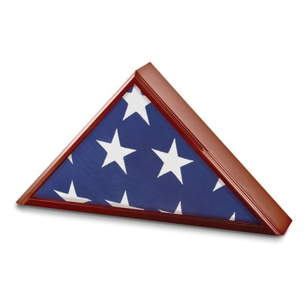 Cherry Matte Finish Poplar Veneer Glass Top Flag Collectors Box