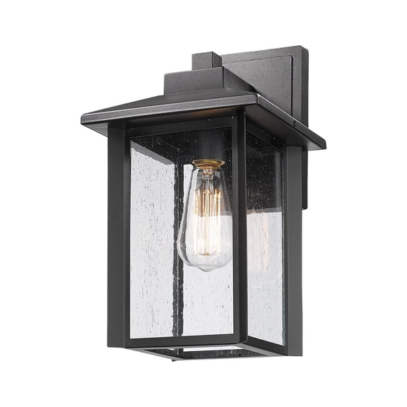 Outdoor Wall Lights, Outside Sconce Light, Exterior Lighting Fixture, Outdoor Wall Lantern, Black Porch Lamp with Seeded Glass for Entryway, Garage (Black, 14.9"H)