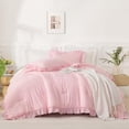 thumbnail image 3 of Pink Comforter Set Full 3 Pieces Lightweight Soft Rustic Pink Ruffle Comforter Women Girls Solid Farmhouse Shabby Chic Microfiber Bedding Comforter Set, 3 of 7