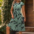 thumbnail image 3 of WTOBBY Women's Casual Fashion Abstract Print Pleated Cuff Dress with Unique Pattern and Relaxed Fit for Artistic Style Outings,Green L, 3 of 4