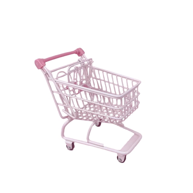 Cateissary Mini carrito de compras, carro de mano de mesa, supermercado, juguetes maravillosos para niños, adornos artesanales de simulación, Decoración del hogar rosa mixto