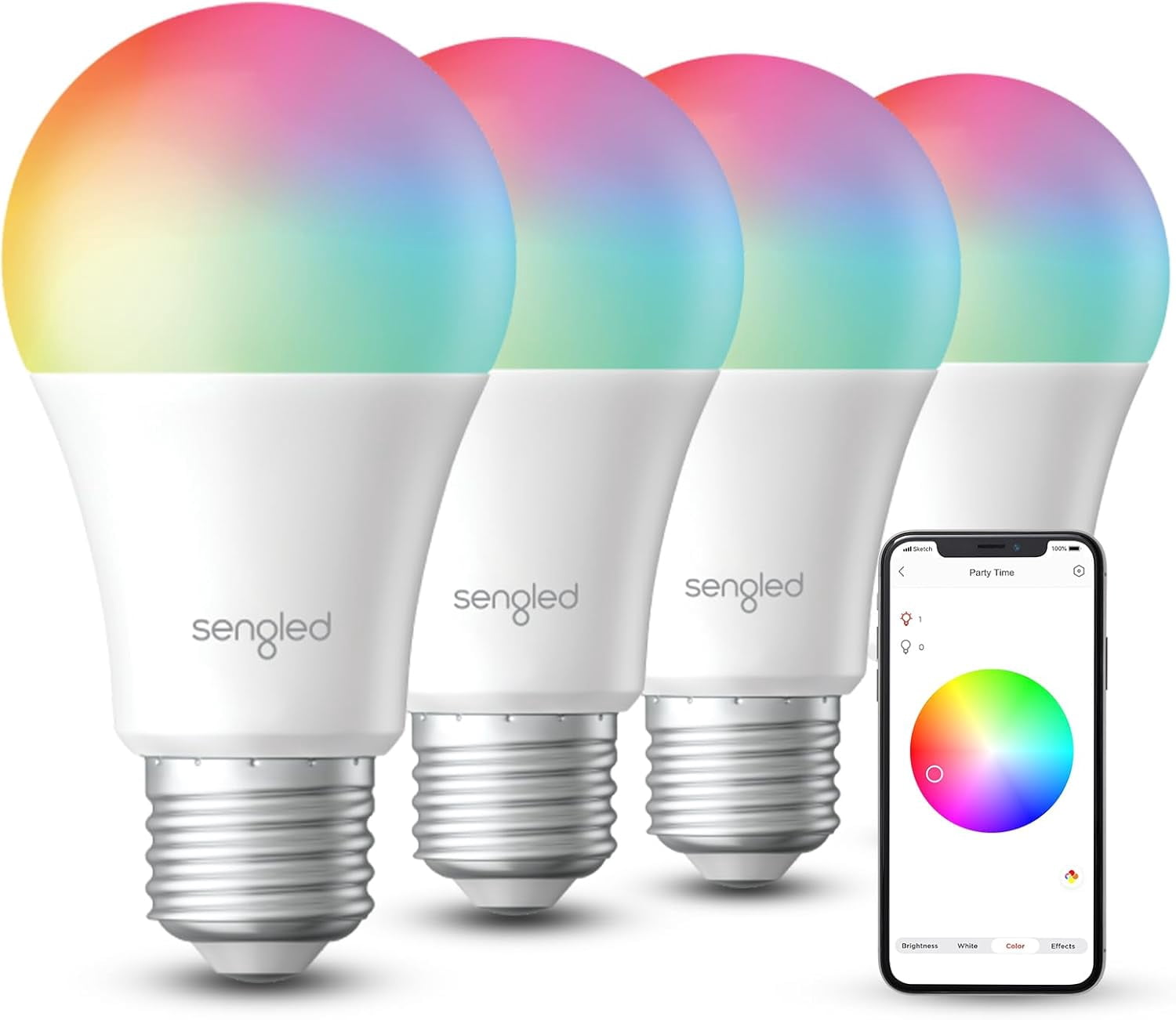 FEFEFW-Dual Mode Smart Light Bulbs with Remote & App Control, Color Changing Bulbs, RGBW LED Light Bulbs 2700K-6500K Dimmable, 60W, Local Group Control (4P No Remote, No Support Alexa & Google)