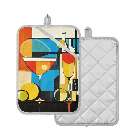 Yayeee Pot Holders Kitchen Heat Resistant with Pocket 7"x9.8" Cotton Oven Cooking Hot Pads, Modern Cocktails