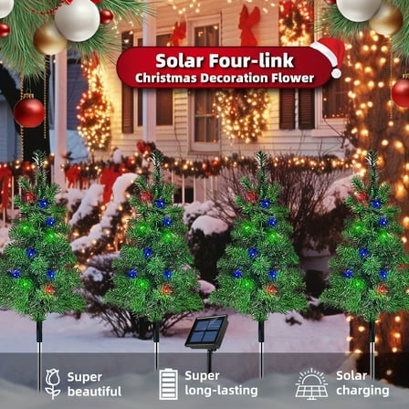 4-Pack Solar Powered LED Christmas Trees, Colorful Outdoor Decorative Lights for Garden Lawn Pathway Holiday Atmosphere Lighting