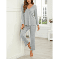 thumbnail image 6 of MLDRA Women’s Pajama Sets 2 Piece Lounge Set Long Sleeve V Neck Top and Pants Soft Sleepwear Nightwear Pjs Fall Grey, 6 of 7