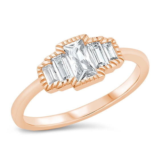 All in Stock Rose Gold-Tone Sterling Silver Clear Cubic Zirconia Graduating Baguette Stones Ring Size 10