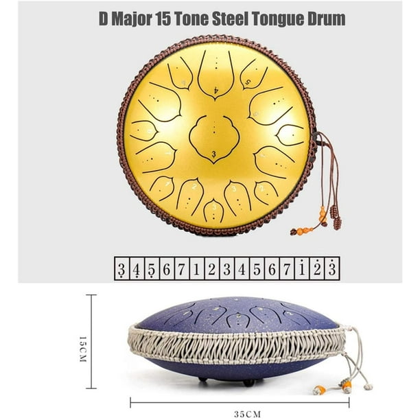 Steel Tongue Drums 15 Notes Tank Drum 14 Inch D Key High Carbon Harmonic Hand  Pan, Handpan Drum with Rope Decoration and Mallets, for Meditation, Yoga  and Zen (Color : Pink) 