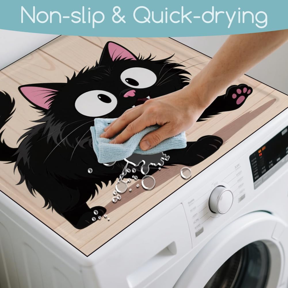 Funny Black Cat Laundry Washer Dryer Dust Cover Mat 23.6x23.6inch